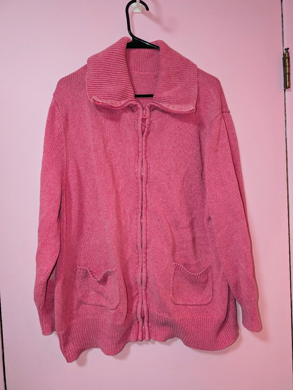 Pink Zip Up Knit Sweater Jacket